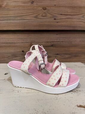 CROCS Pink Polka Dot Wedge Sandals